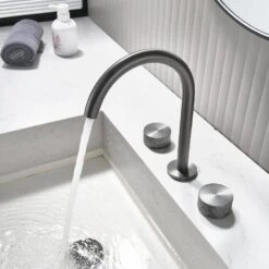 10 In. Widespread 3 Hole Bathroom Faucet Brass In Gunmetal Gray 17 10 In. Widespread 3 Hole Bathroom Faucet Brass In Gunmetal Gray -Tahanbath gunmetal gray widespread bathroom faucets q nk0936 31 1000