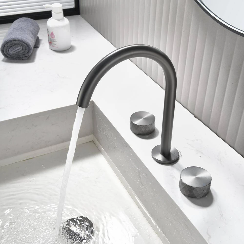 10 In. Widespread 3 Hole Bathroom Faucet Brass In Gunmetal Gray 9 10 In. Widespread 3 Hole Bathroom Faucet Brass In Gunmetal Gray - Image 9