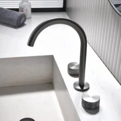 10 In. Widespread 3 Hole Bathroom Faucet Brass In Gunmetal Gray 12 10 In. Widespread 3 Hole Bathroom Faucet Brass In Gunmetal Gray -Tahanbath gunmetal gray widespread bathroom faucets q nk0936 4f 1000