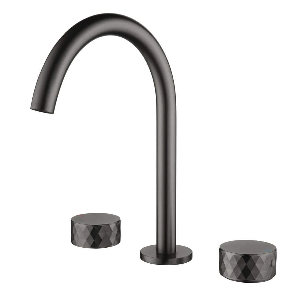 10 In. Widespread 3 Hole Bathroom Faucet Brass In Gunmetal Gray 1 10 In. Widespread 3 Hole Bathroom Faucet Brass In Gunmetal Gray