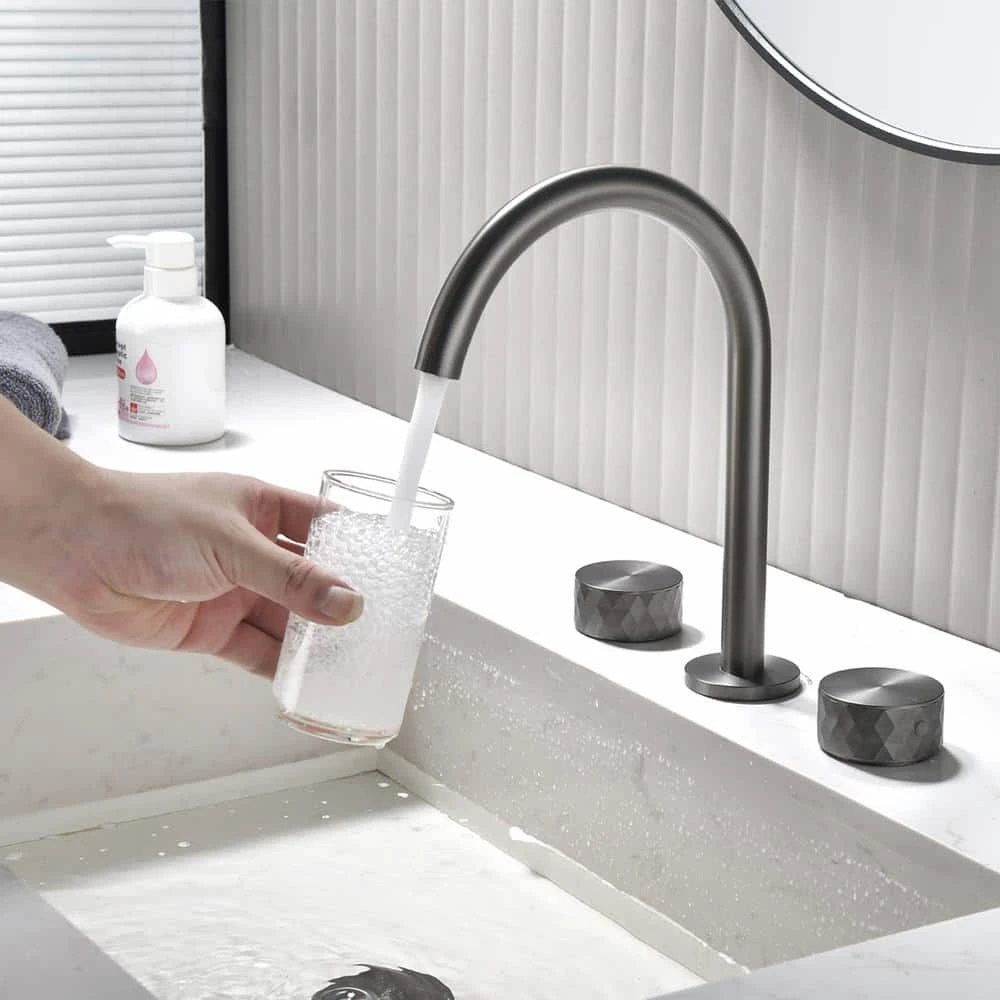 10 In. Widespread 3 Hole Bathroom Faucet Brass In Gunmetal Gray 8 10 In. Widespread 3 Hole Bathroom Faucet Brass In Gunmetal Gray - Image 8