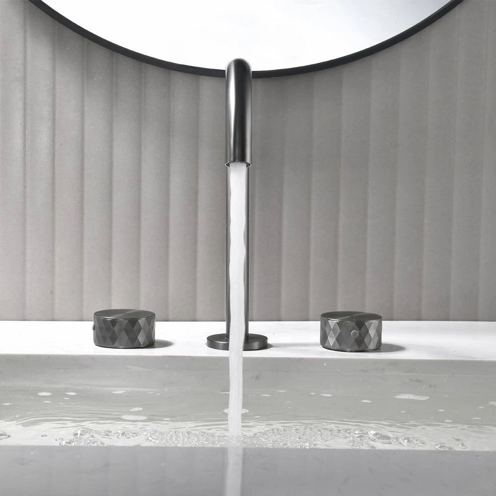 10 In. Widespread 3 Hole Bathroom Faucet Brass In Gunmetal Gray 2 10 In. Widespread 3 Hole Bathroom Faucet Brass In Gunmetal Gray - Image 2