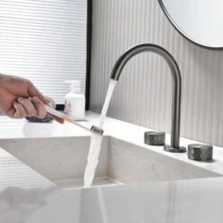 10 In. Widespread 3 Hole Bathroom Faucet Brass In Gunmetal Gray 15 10 In. Widespread 3 Hole Bathroom Faucet Brass In Gunmetal Gray -Tahanbath gunmetal gray widespread bathroom faucets q nk0936 fa 1000