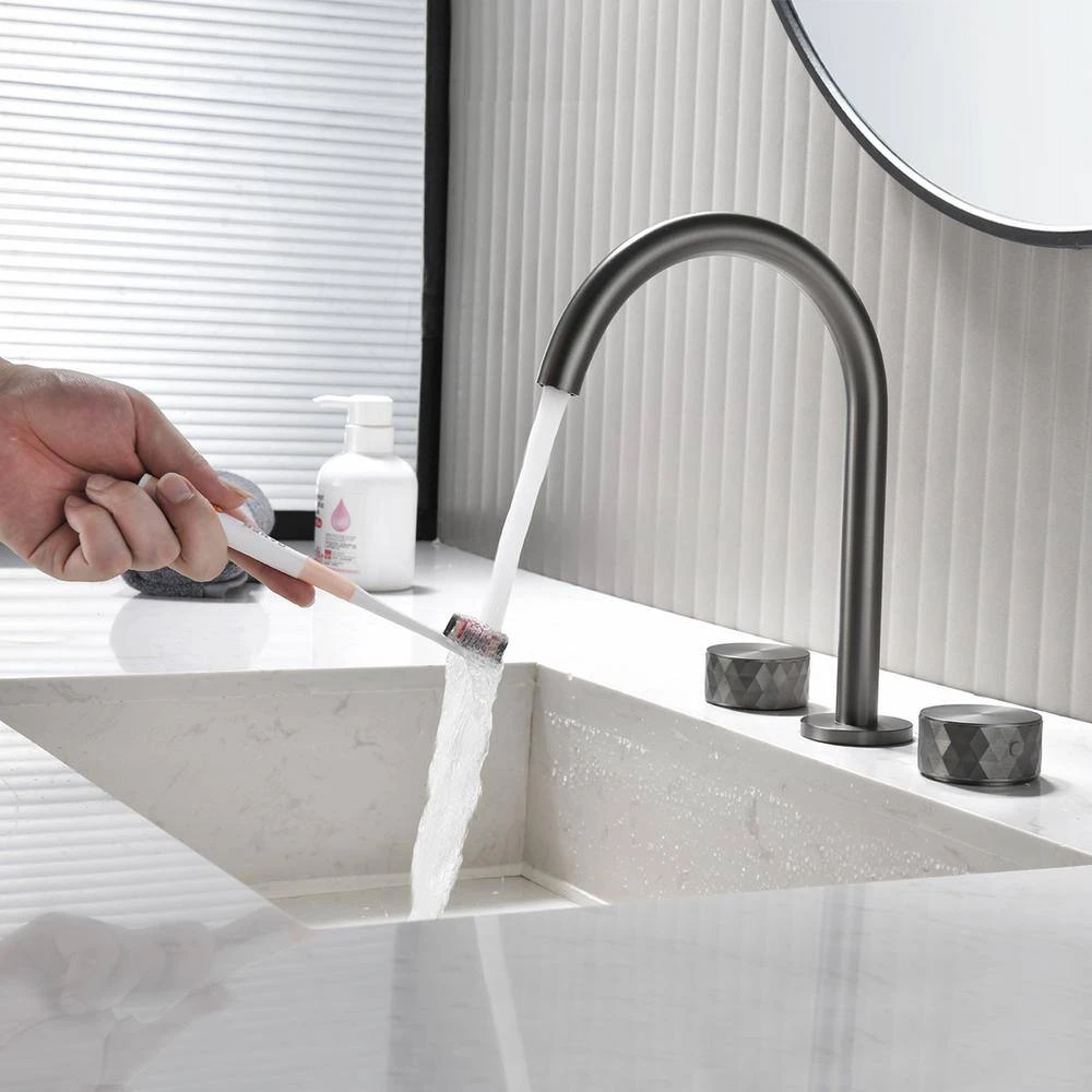 10 In. Widespread 3 Hole Bathroom Faucet Brass In Gunmetal Gray 7 10 In. Widespread 3 Hole Bathroom Faucet Brass In Gunmetal Gray - Image 7