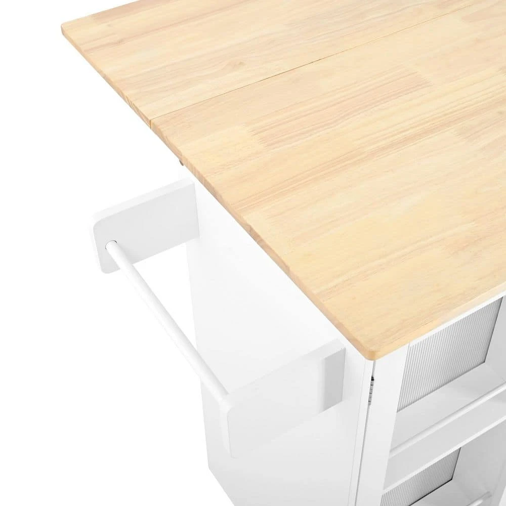 Kitchen Island Storage Trolley Cart On Wheels With Dropleaf Top, Towel/Spice Rack,2-Drawers, 2-Door Cabinet In White 5 Kitchen Island Storage Trolley Cart On Wheels With Dropleaf Top, Towel/Spice Rack,2-Drawers, 2-Door Cabinet In White - Image 5