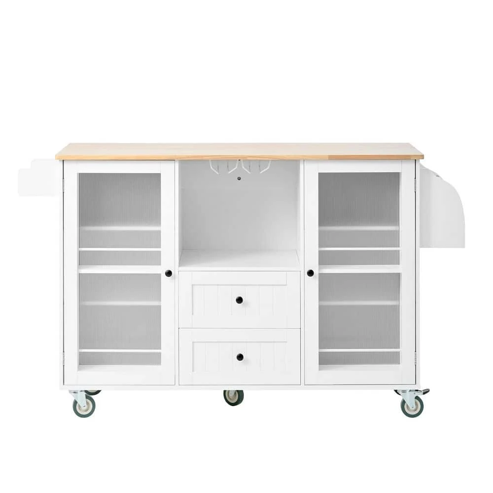 Kitchen Island Storage Trolley Cart On Wheels With Dropleaf Top, Towel/Spice Rack,2-Drawers, 2-Door Cabinet In White 1 Kitchen Island Storage Trolley Cart On Wheels With Dropleaf Top, Towel/Spice Rack,2-Drawers, 2-Door Cabinet In White