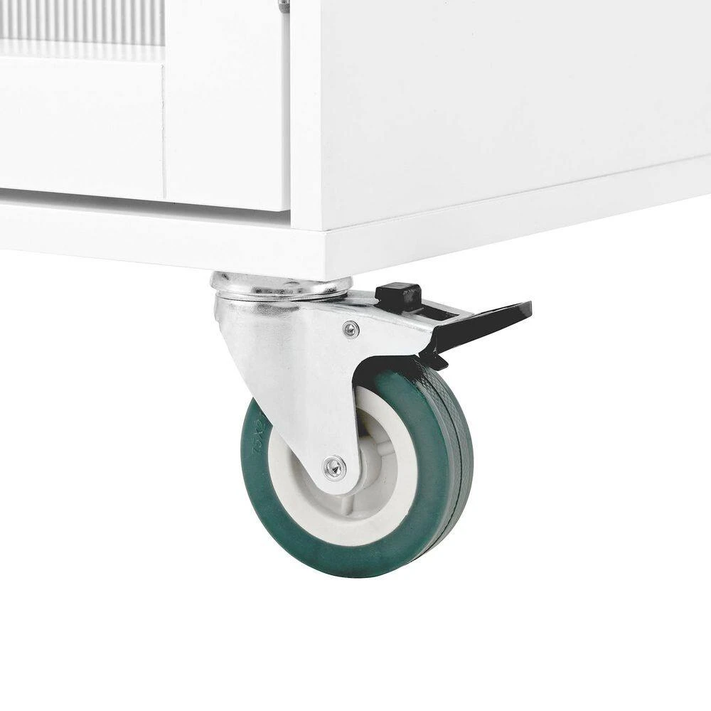 Kitchen Island Storage Trolley Cart On Wheels With Dropleaf Top, Towel/Spice Rack,2-Drawers, 2-Door Cabinet In White 8 Kitchen Island Storage Trolley Cart On Wheels With Dropleaf Top, Towel/Spice Rack,2-Drawers, 2-Door Cabinet In White - Image 8