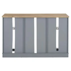 Modern Farmhouse Buffet Cabinet: 2-Drawers, Glass Doors, Wine Rack-Light Blue/Oak, 56.46 In. W