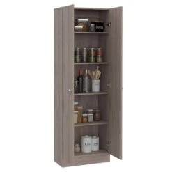 23.60 In. W X 11.80 In. D X 71.10 In. H Gray Particle Board Freestanding Linen Cabinet W/5-Shelves In Light Gray -Tahanbath light gray tahanbath linen cabinets ct xl p148832 1f 1000