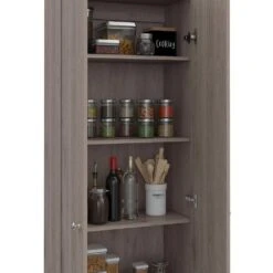 23.60 In. W X 11.80 In. D X 71.10 In. H Gray Particle Board Freestanding Linen Cabinet W/5-Shelves In Light Gray -Tahanbath light gray tahanbath linen cabinets ct xl p148832 fa 1000