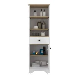 17.30 In. W X 13.80 In. D X 55.70 In. H Brown Particle Board Freestanding Linen Cabinet With Shelves In Multi-Colored -Tahanbath light oak tahanbath linen cabinets ct xl 122879 1f 1000