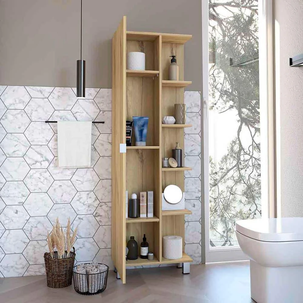 20.15 In. W X 8.45 In. D X 62.20 In. H Yellow Particle Board Freestanding Linen Cabinet With 5 Shelves In Light Oak 5 20.15 In. W X 8.45 In. D X 62.20 In. H Yellow Particle Board Freestanding Linen Cabinet With 5 Shelves In Light Oak - Image 5