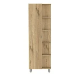 20.15 In. W X 8.45 In. D X 62.20 In. H Yellow Particle Board Freestanding Linen Cabinet With 5 Shelves In Light Oak
