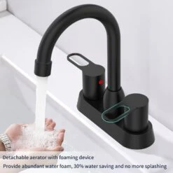 Centerset 2-Handles RV Bathroom Faucets High Arc Bathroom Sink Faucet In Matte Black -Tahanbath matt black centerset bathroom faucets x dr 4101 bh 31 1000
