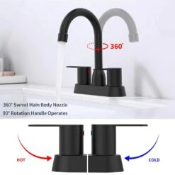 Centerset 2-Handles RV Bathroom Faucets High Arc Bathroom Sink Faucet In Matte Black -Tahanbath matt black centerset bathroom faucets x dr 4101 bh 4f 1000
