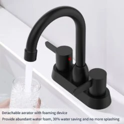 Classic Centerset 2-Handles Bathroom Faucet With Drain Kit Included In Matte Black -Tahanbath matt black centerset bathroom faucets x dr 4102 bh 31 1000