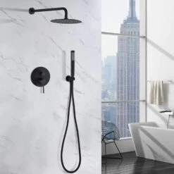2-Handle Claw Foot Tub Faucetwith 10 In. Rain Shower Head And Handheld Shower Head Set In Matt Black -Tahanbath matt black tahanbath claw foot tub faucets z w121957633 fa 1000