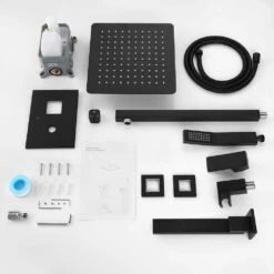 1-Spray 16 In. Dual Rain Shower Head Systems 2.5 GPM Wall Mounted Shower In Matte Black -Tahanbath matt black tahanbath dual shower heads y w2287 141166 44 1000