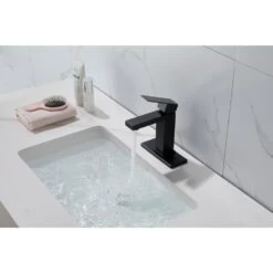 Waterfall Spout Bathroom Faucet, Single Hole Single Handle Bathroom Vanity Sink Faucet In Matt Black -Tahanbath matt black tahanbath single hole bathroom faucets y w92867782 31 1000