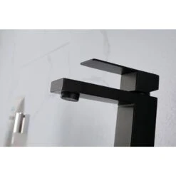 Waterfall Spout Bathroom Faucet, Single Hole Single Handle Bathroom Vanity Sink Faucet In Matt Black -Tahanbath matt black tahanbath single hole bathroom faucets y w92867782 fa 1000