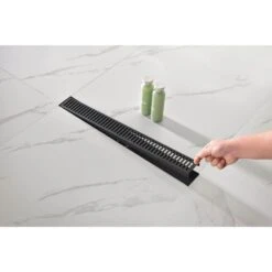24 Inches Linear Shower Drain 304 Stainless Shower Drain Included Hair Strainer And Leveling Feet In Matte Black -Tahanbath matt black tahanbath sink strainers y w92891558 31 1000
