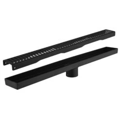 24 Inches Linear Shower Drain 304 Stainless Shower Drain Included Hair Strainer And Leveling Feet In Matte Black -Tahanbath matt black tahanbath sink strainers y w92891558 4f 1000