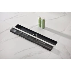 24 Inches Linear Shower Drain 304 Stainless Shower Drain Included Hair Strainer And Leveling Feet In Matte Black -Tahanbath matt black tahanbath sink strainers y w92891558 fa 1000