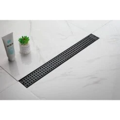 Square Shower Floor Drain With Flange, Pattern Grate Removable, Food-Grade SUS 304 Stainless Steel In Matte Black -Tahanbath matt black tahanbath sink strainers y w928s00028 31 1000