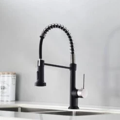 Single Handle Deck Mount Pull Down Sprayer Kitchen Faucet In Matte Black And Brushed Nickel -Tahanbath matte black and brushed nickel pull down kitchen faucets q xy 2135bn 1p 1 c3 1000
