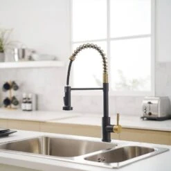 Single Handle No Sensor Pull Down Sprayer Kitchen Faucet In Matte Black And Gold 17 Single Handle No Sensor Pull Down Sprayer Kitchen Faucet In Matte Black And Gold -Tahanbath matte black and gold pull down kitchen faucets q xy 1325 33bng 1 ss us 31 1000
