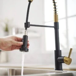 Single Handle No Sensor Pull Down Sprayer Kitchen Faucet In Matte Black And Gold 12 Single Handle No Sensor Pull Down Sprayer Kitchen Faucet In Matte Black And Gold -Tahanbath matte black and gold pull down kitchen faucets q xy 1325 33bng 1 ss us 4f 1000