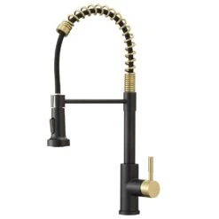Single Handle No Sensor Pull Down Sprayer Kitchen Faucet In Matte Black And Gold