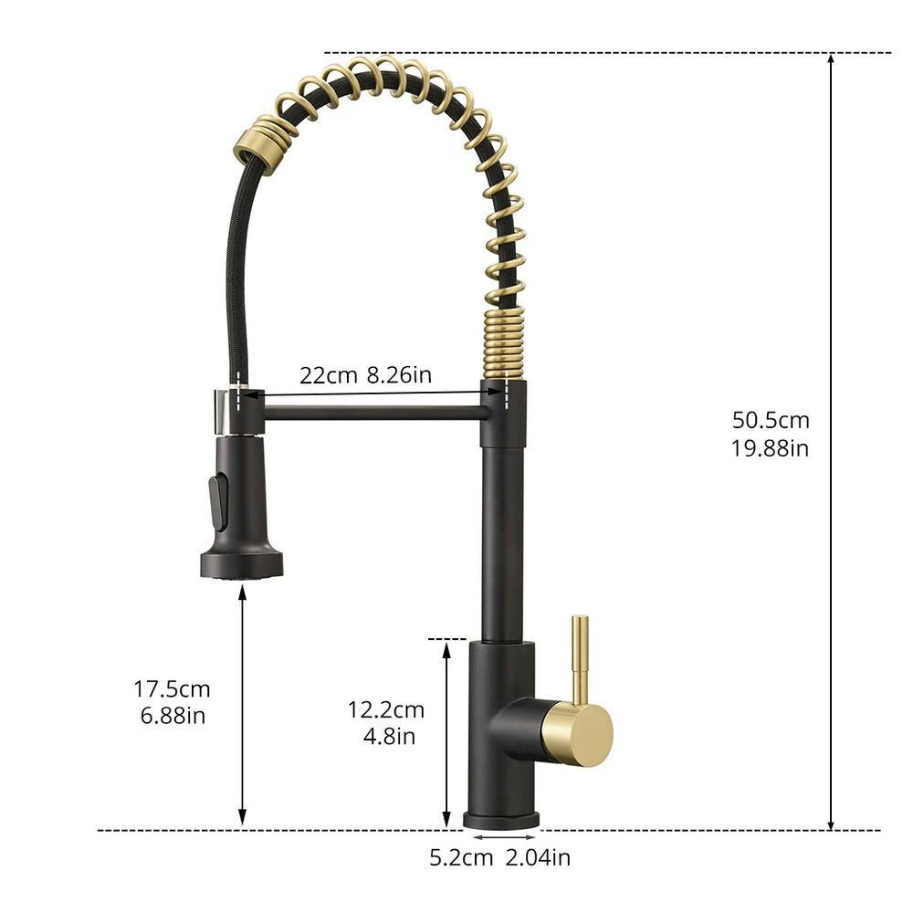 Single Handle No Sensor Pull Down Sprayer Kitchen Faucet In Matte Black And Gold 8 Single Handle No Sensor Pull Down Sprayer Kitchen Faucet In Matte Black And Gold - Image 8