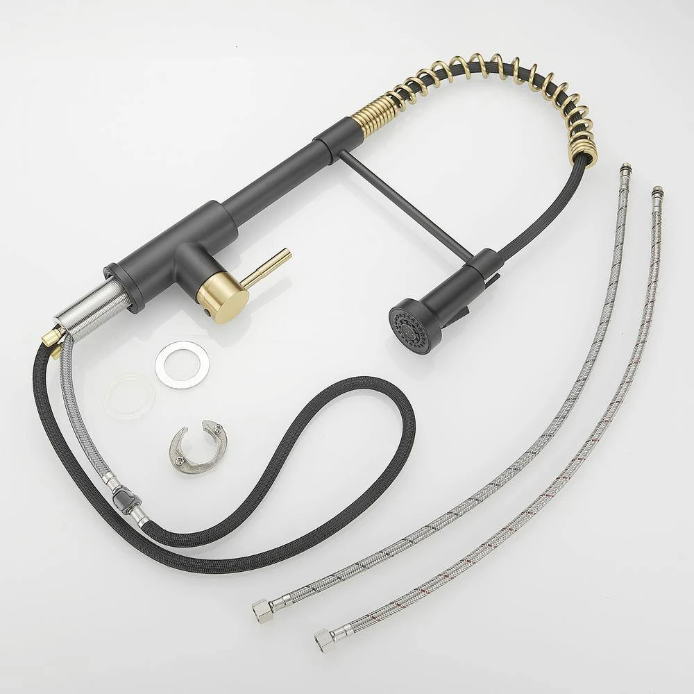 Single Handle No Sensor Pull Down Sprayer Kitchen Faucet In Matte Black And Gold 2 Single Handle No Sensor Pull Down Sprayer Kitchen Faucet In Matte Black And Gold - Image 2