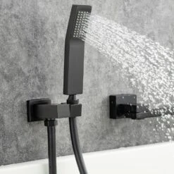 Single-Handle 2-Spray 1.8 GPM Waterfall Bathtub Swivel Tub Filler Faucet With Hand Shower In Matte Black -Tahanbath matte black bathtub shower faucet combos w1194 d93107h kxc 1f 1000