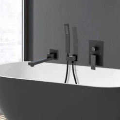 Single-Handle 2-Spray 1.8 GPM Waterfall Bathtub Swivel Tub Filler Faucet With Hand Shower In Matte Black -Tahanbath matte black bathtub shower faucet combos w1194 d93107h kxc 31 1000