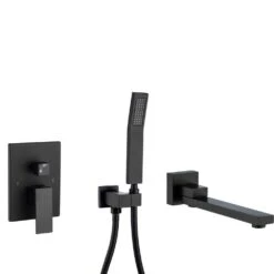 Single-Handle 2-Spray 1.8 GPM Waterfall Bathtub Swivel Tub Filler Faucet With Hand Shower In Matte Black