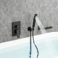 Single-Handle 2-Spray 1.8 GPM Waterfall Bathtub Swivel Tub Filler Faucet With Hand Shower In Matte Black -Tahanbath matte black bathtub shower faucet combos w1194 d93107h kxc fa 1000