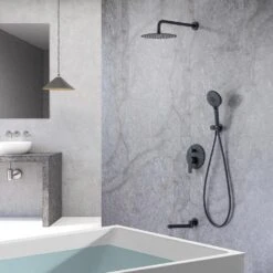 Single Handle 3-Spray High Pressure Tub And Shower Faucet Combo With Tub Spout In Matte Black (Valve Included) -Tahanbath matte black bathtub shower faucet combos w1194 d96203h zq 31 1000