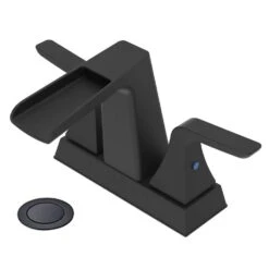 4 In. Centerset Double-Handle Wide Waterfall Spout Bathroom Faucet In Matte Black