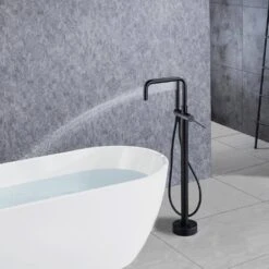 1-Handle Freestanding Tub Faucet With Hand Shower With Waterfall In Matte Black -Tahanbath matte black claw foot tub faucets q pzz 8008h 31 1000