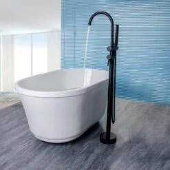 Single-Handle Freestanding Waterfall Tub Filler Bathroom Tub Faucet With Handheld Shower In Matte Black -Tahanbath matte black claw foot tub faucets q xy hs217b 44 1000