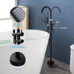 Single-Handle Freestanding Waterfall Tub Filler Bathroom Tub Faucet With Handheld Shower In Matte Black -Tahanbath matte black claw foot tub faucets q xy hs217b 4f 1000