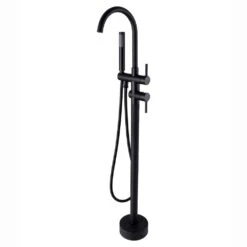 Single-Handle Freestanding Waterfall Tub Filler Bathroom Tub Faucet With Handheld Shower In Matte Black