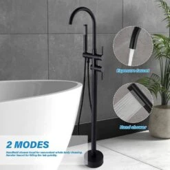 Single-Handle Freestanding Waterfall Tub Filler Bathroom Tub Faucet With Handheld Shower In Matte Black -Tahanbath matte black claw foot tub faucets q xy hs217b c3 1000
