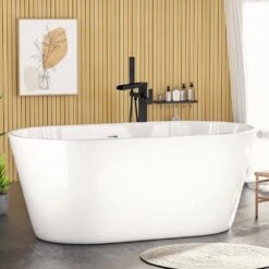 1-Handle Swivel Spout Freestanding Waterfall Tub Filler With Hand Shower In Matte Black -Tahanbath matte black claw foot tub faucets w122453938 kxc 31 1000