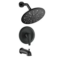 Single Handle Rain Showerhead， Freestanding Tub Faucet In Matte Black