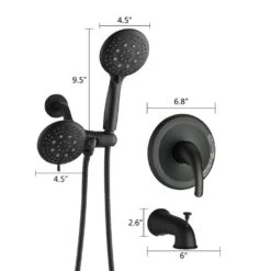 Single Handle 7 Function Rain Freestanding Tub Faucet With Handheld Shower In Matte Black -Tahanbath matte black claw foot tub faucets x w1219 w46591 fa 1000