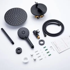 3-Spray Patterns With 2.5 GPM 12 In. Ceiling Mounted Dual Shower Heads Shower System Mix Set In Matte Black -Tahanbath matte black dual shower heads pzz 96205 h kxc fa 1000