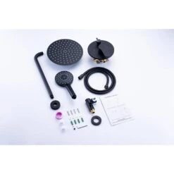 3-Spray Patterns With 2.5 GPM 10 In. Wall Mount Shower System Set Dual Shower Heads With Handheld Spray In Matte Black -Tahanbath matte black dual shower heads w1194 d96202h zq 44 1000